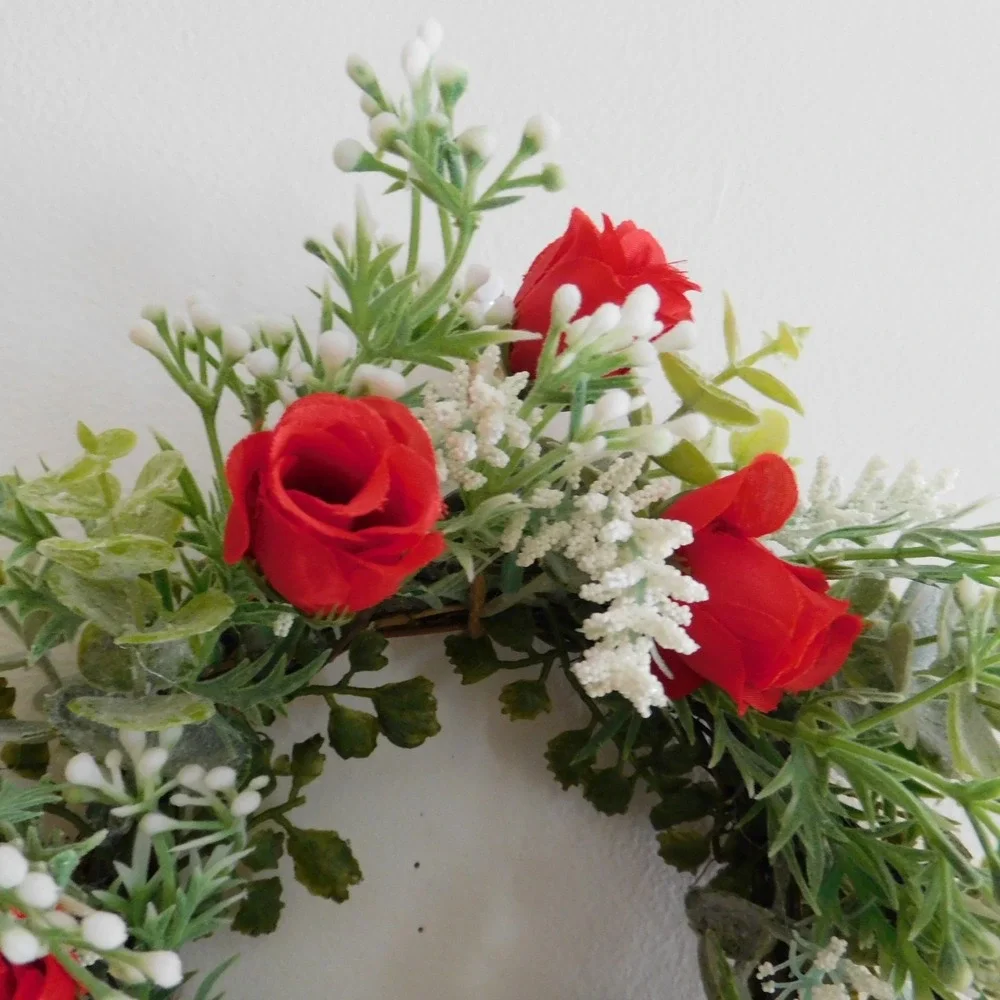 Dusty‎ Miller Mini Wreath Eucalyptus Red Roses Candle Ring Wedding decor